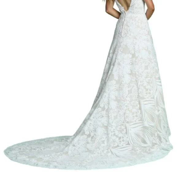SALE NWT Da Vinci 50613 Patterned Sequined Wedding Dress Ivory Ivory size 12 - Picture 3 of 9